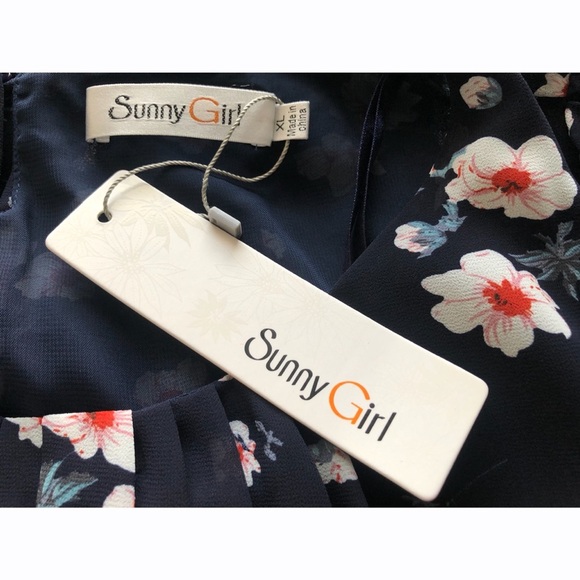 Sunny Girl ModCloth Womens Blue Floral Print Roll Up Sleeve Blouse Size XL NWT - Picture 8 of 8